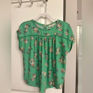 LOFT Vibrant Green Floral Blouse